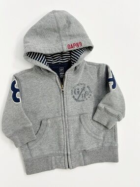 Baby Gap Gray Full Zip Athletic Hoodie - Nautical Anchor Size 12-18 Months